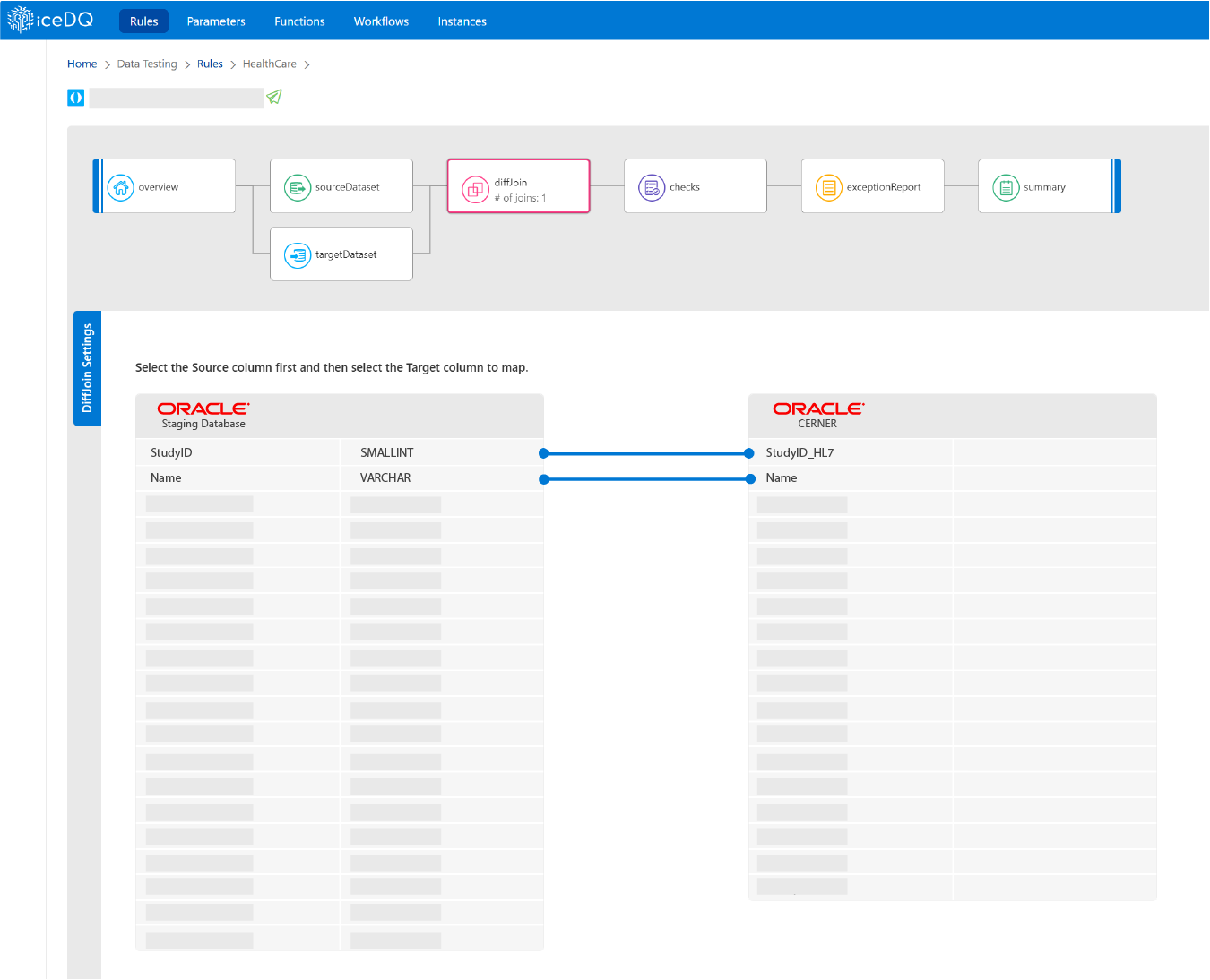 Reconciliation between Oracle Staging Database and Cerner using iceDQ