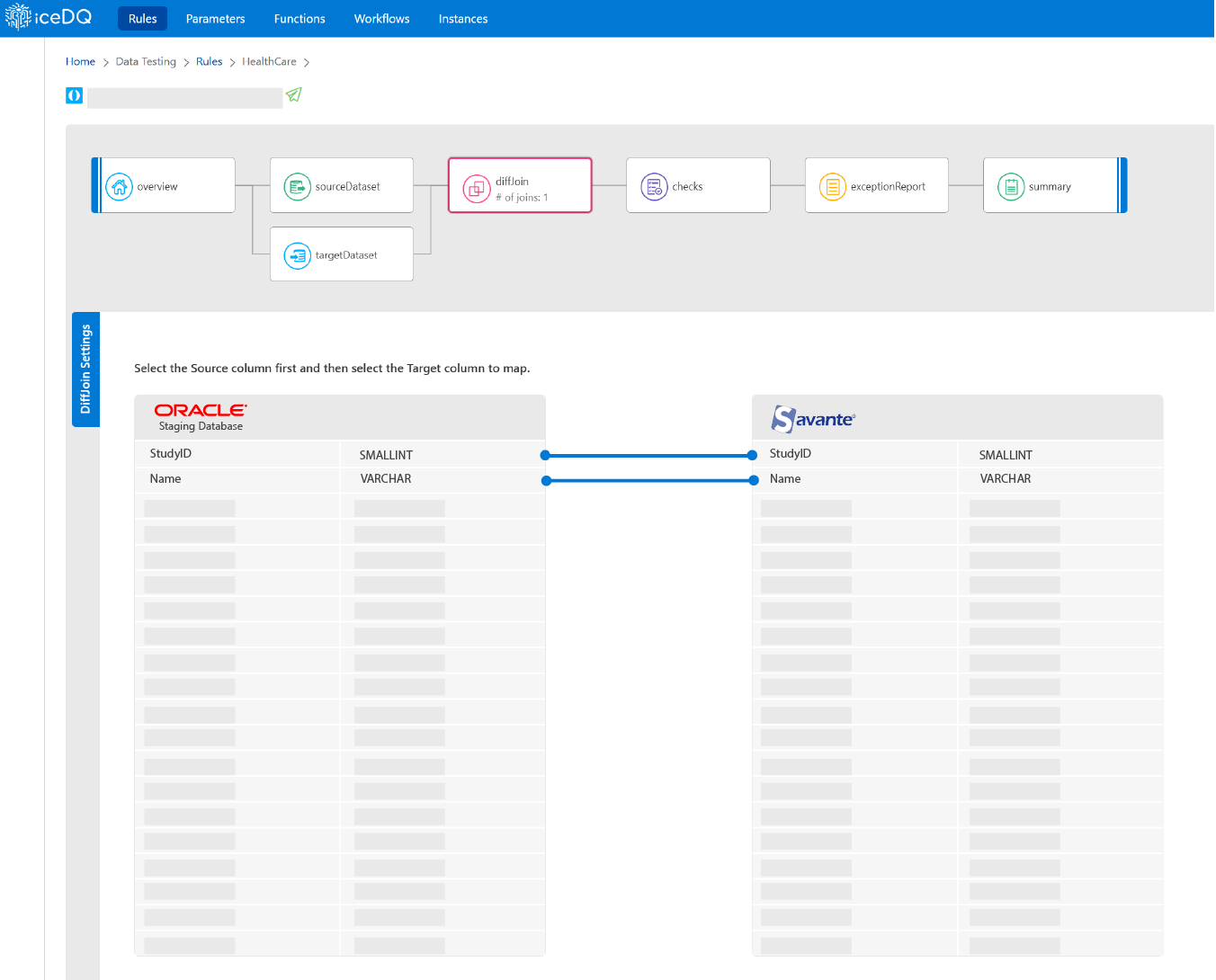 Reconciliation between Oracle Staging Database and SAVANTE using iceDQ